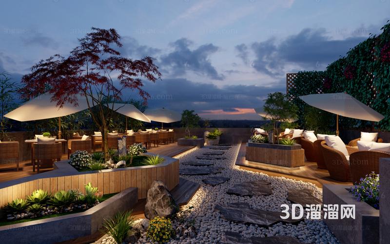 现代 露台 屋顶花园休闲茶座3d模型